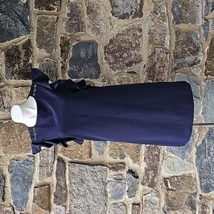 Neiman Marcus Womens Size 6 Navy Blue Shift Dress Ruffle Sleeves Grommets